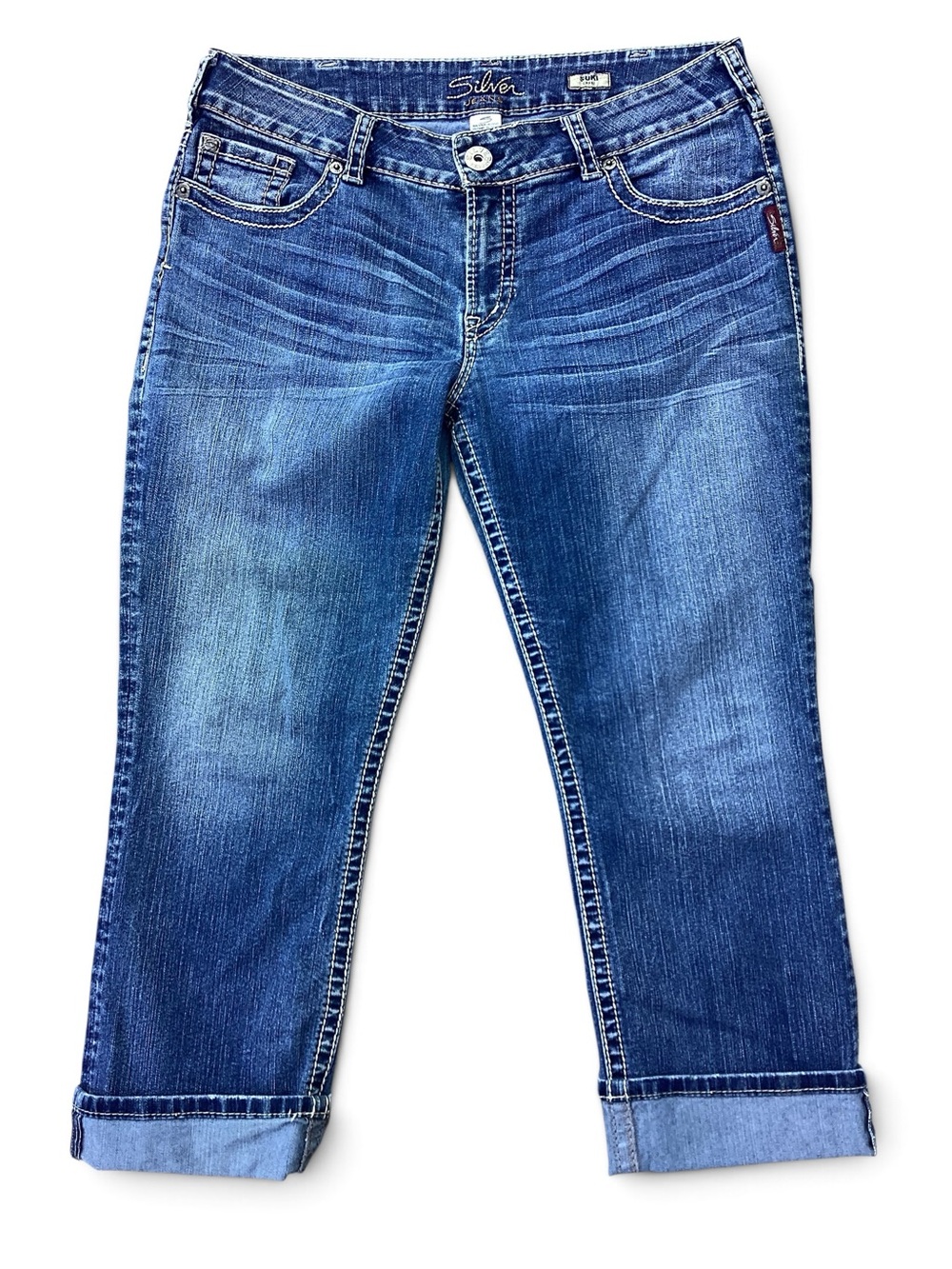 Silver Jeans Suki Capris W34 Mid-Rise Thick Stitching